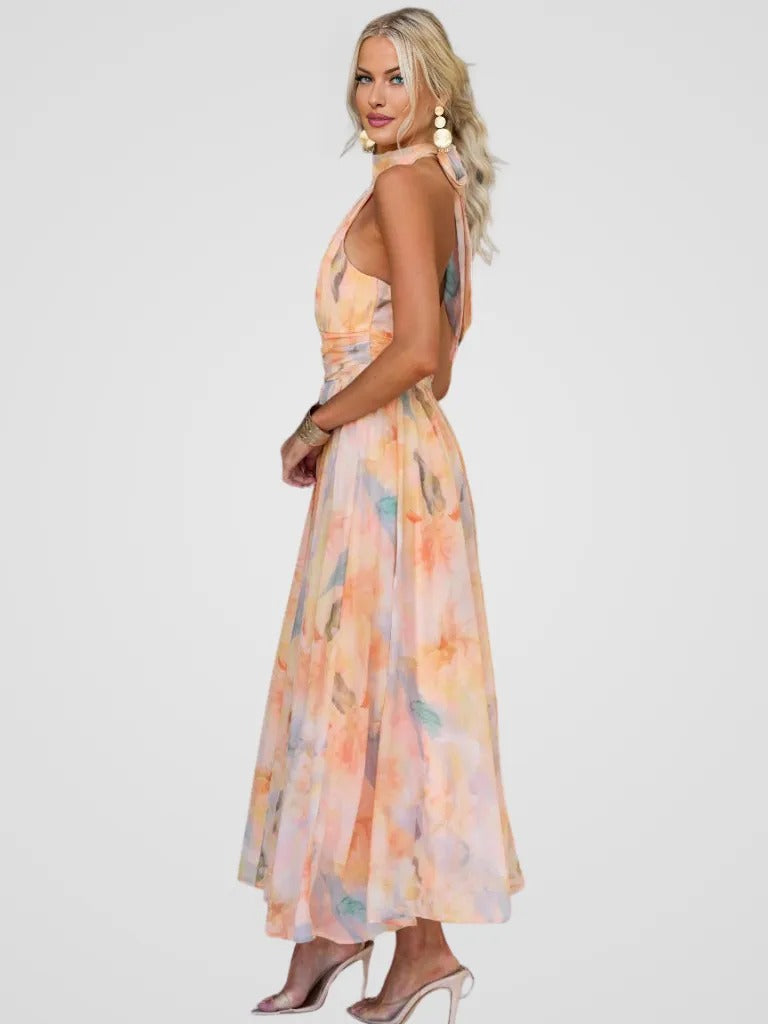 Cordelia - Watercolor Halter Midi Dress